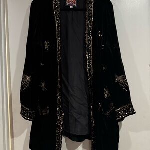 Johnny Was Black Velvet Embellished and Embroidered Kimono